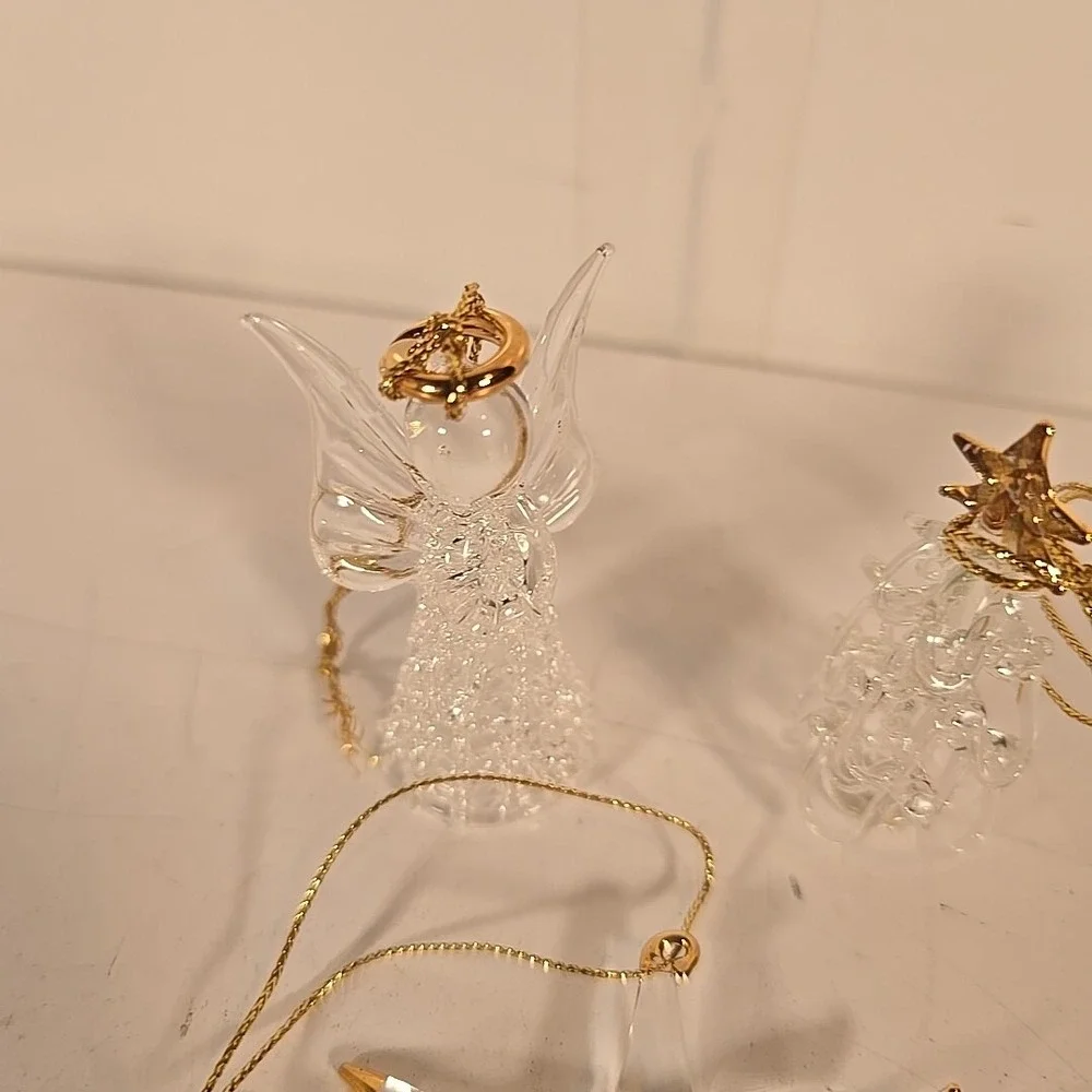 3 Hand Blown Art Glass Ornaments Tree Star & Angle‎ 3